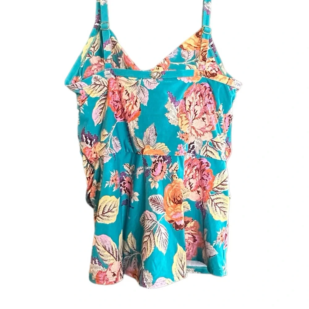 Jantzen Front Wrap Peplum Tankini Swimsuit Top Size 16
